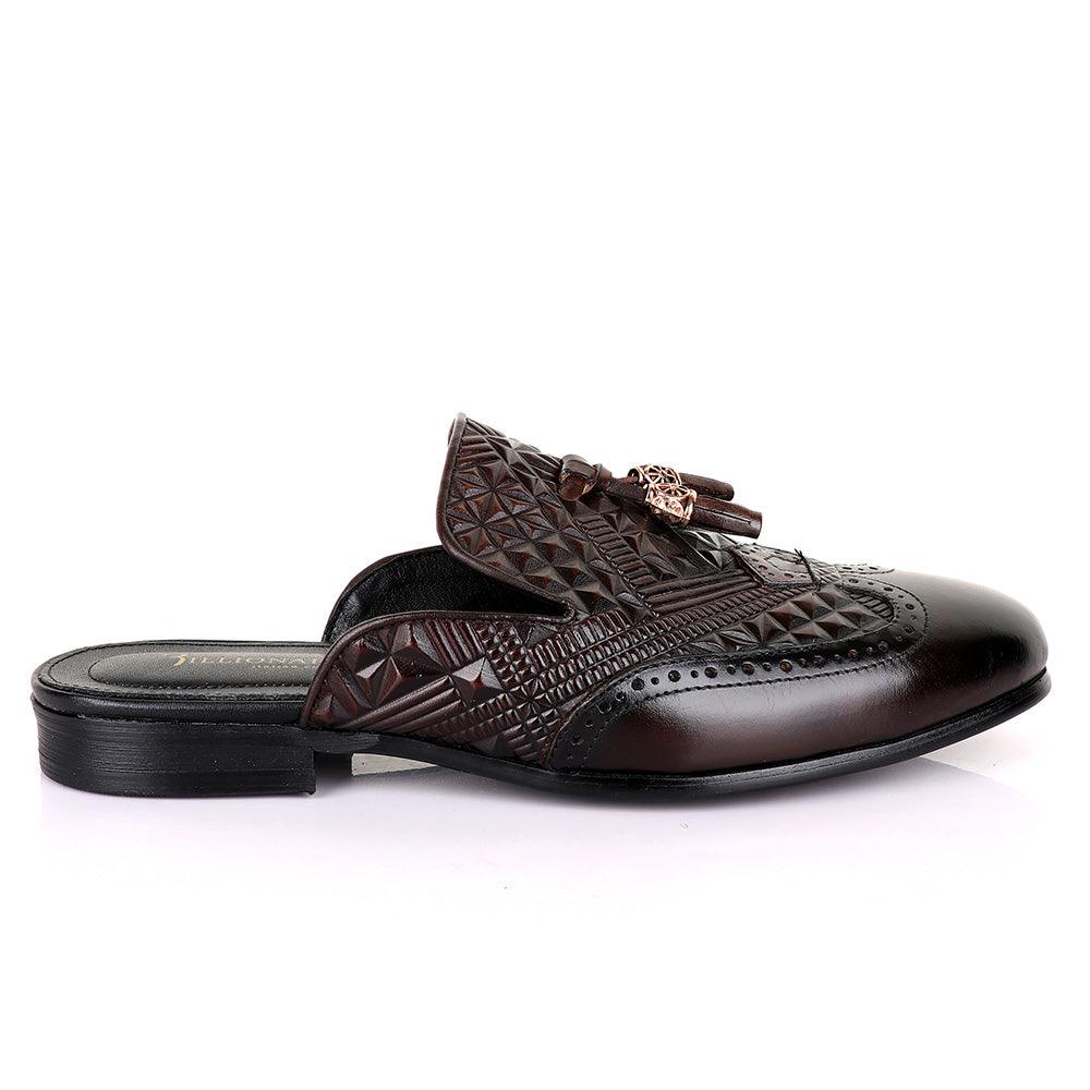 Billionaire Couture Crafted Mole Tassel Coffee Leather Half Shoe - Obeezi