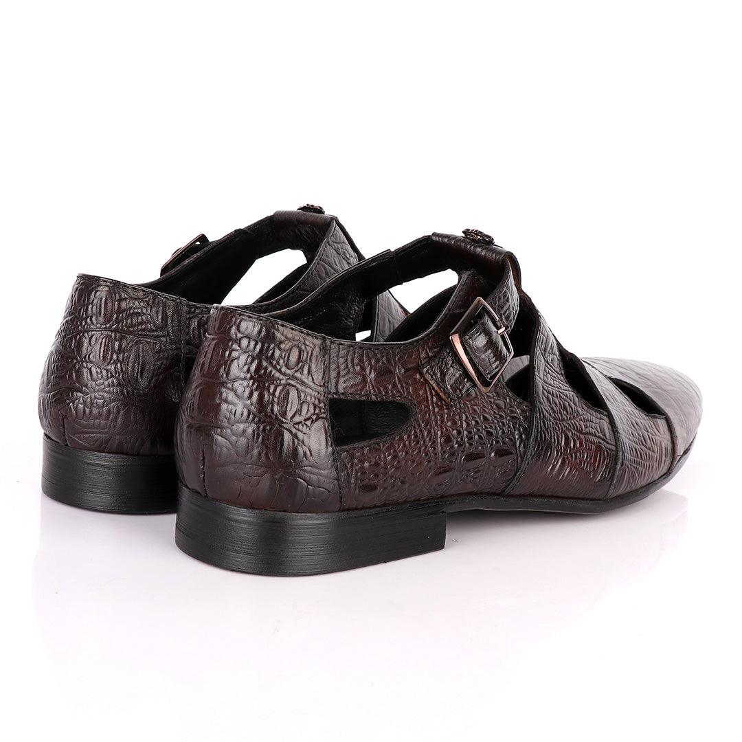 Billionaire Couture Croc Design Coffee Leather Shoe - Obeezi