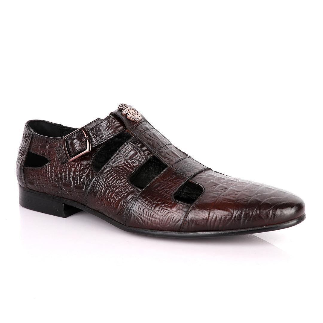 Billionaire Couture Croc Design Coffee Leather Shoe - Obeezi