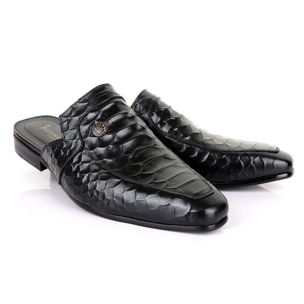 Billionaire Couture Hippo Black Leather Half Shoe - Obeezi