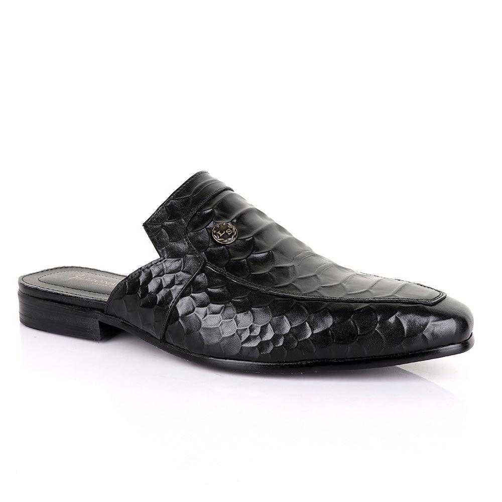 Billionaire Couture Hippo Black Leather Half Shoe - Obeezi