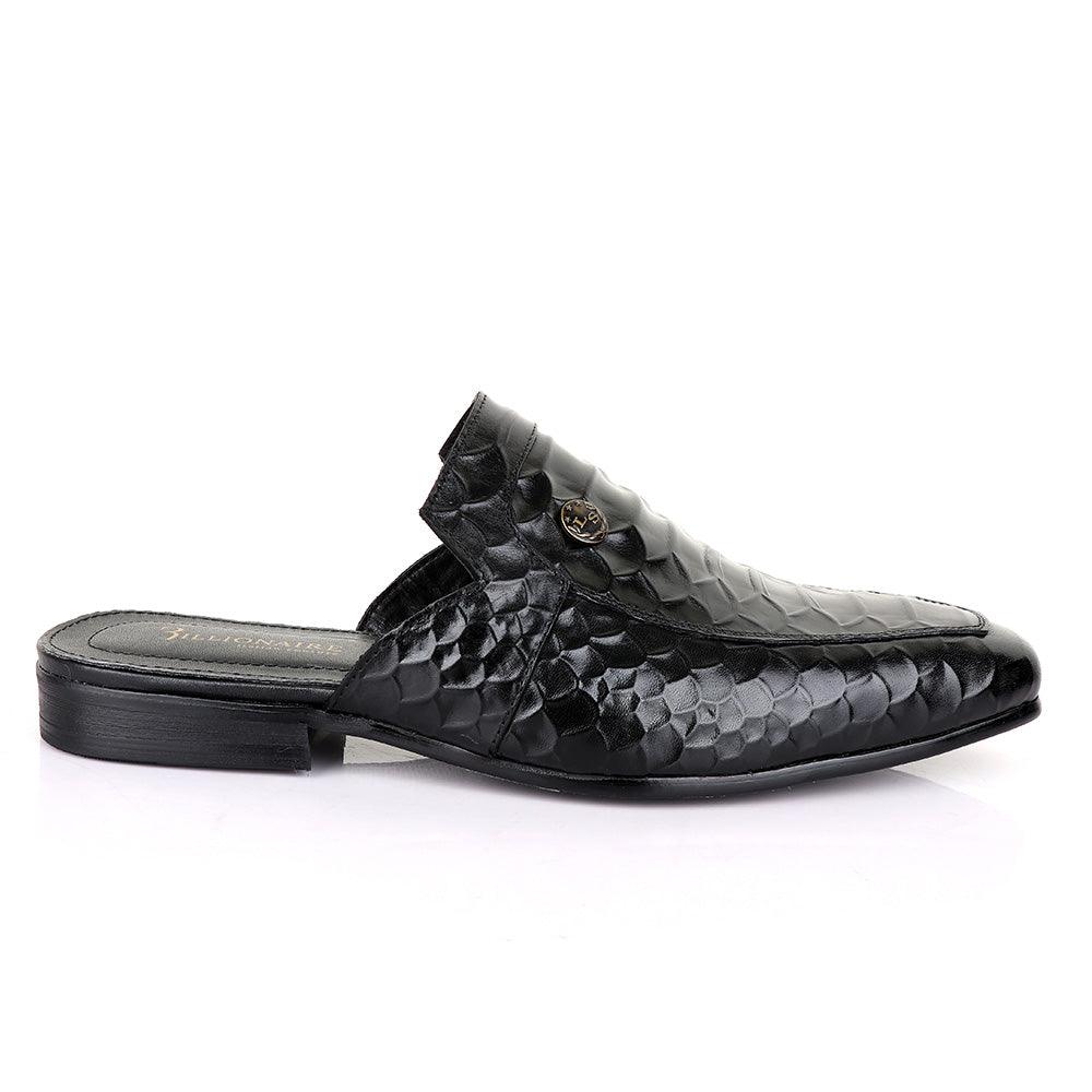 Billionaire Couture Hippo Black Leather Half Shoe - Obeezi