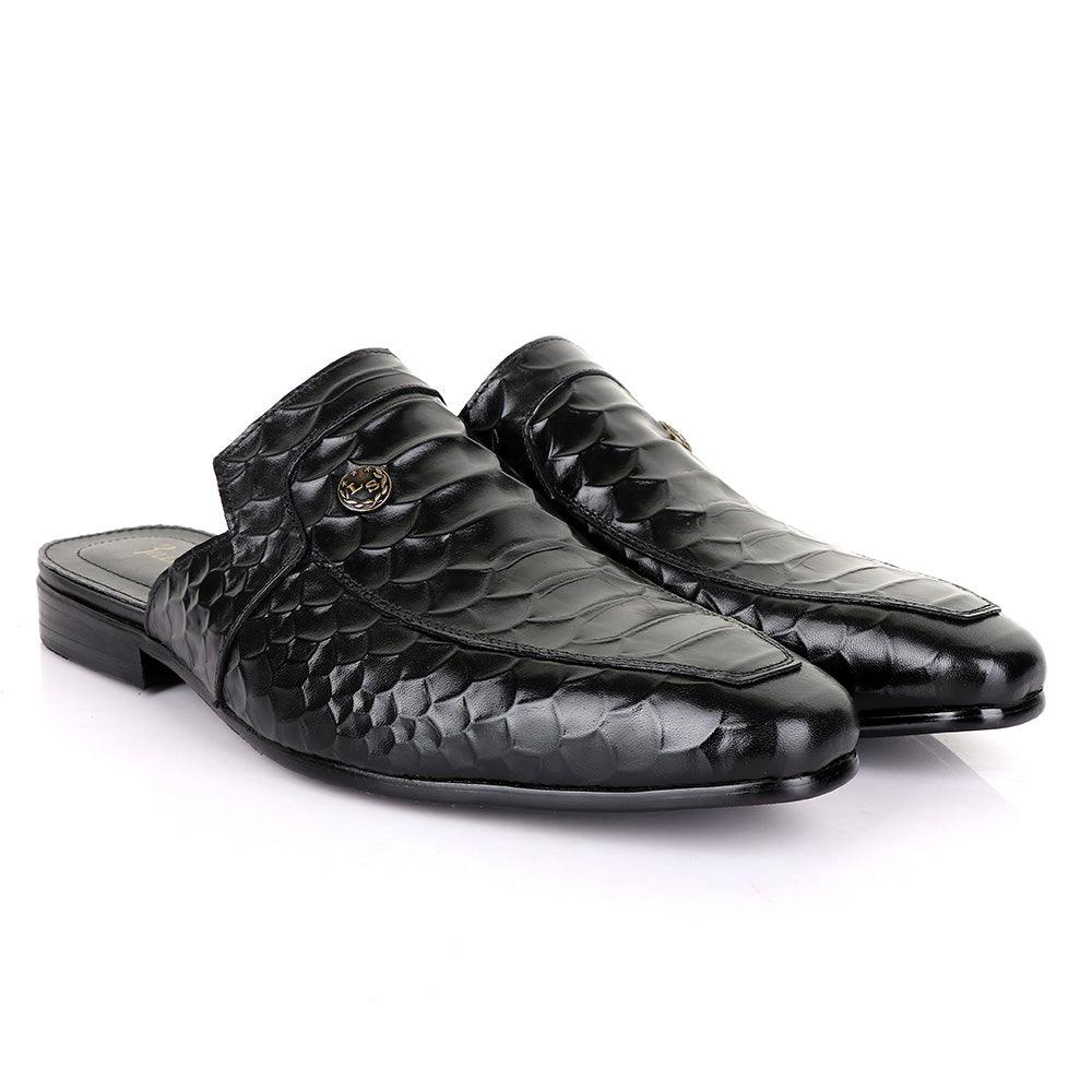 Billionaire Couture Hippo Black Leather Half Shoe - Obeezi