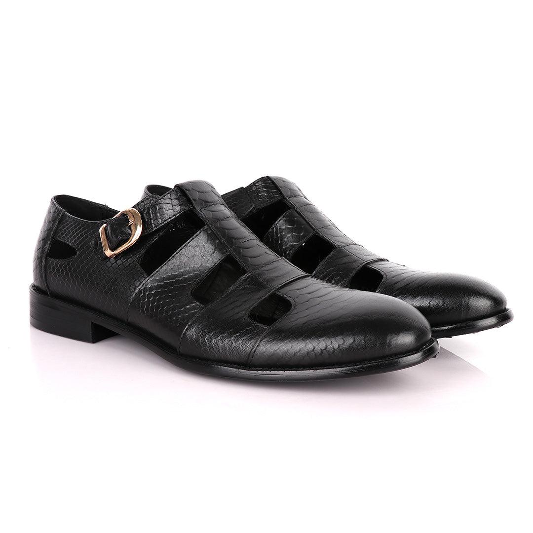 Billionaire Couture Open Design Black Leather Shoe - Obeezi