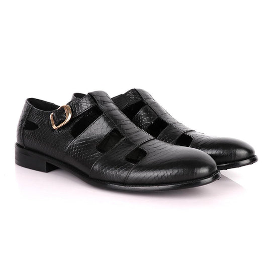 Billionaire Couture Open Design Black Leather Shoe - Obeezi