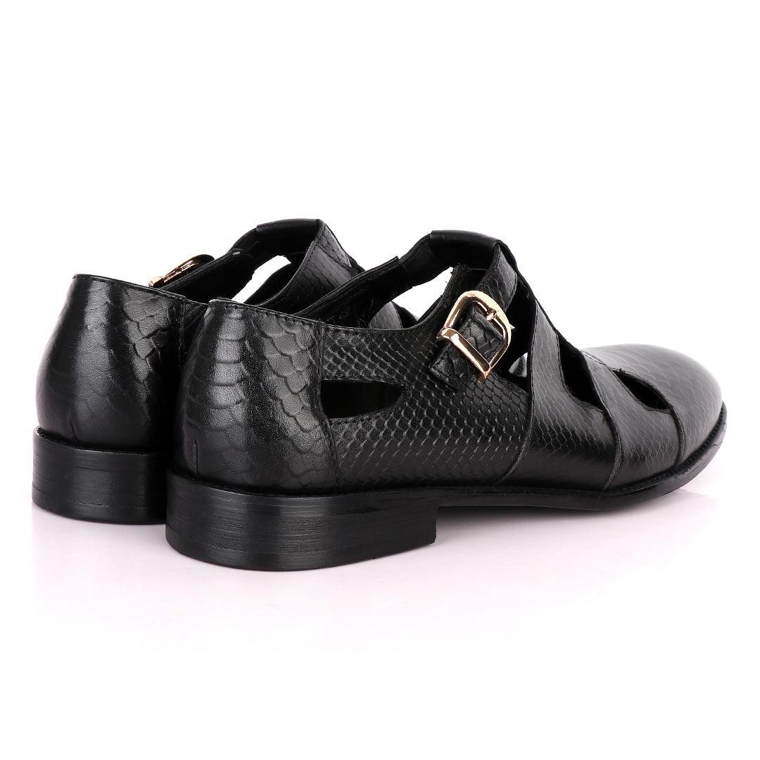 Billionaire Couture Open Design Black Leather Shoe - Obeezi