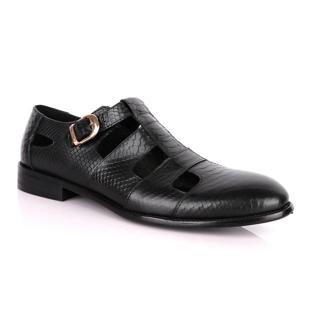 Billionaire Couture Open Design Black Leather Shoe - Obeezi
