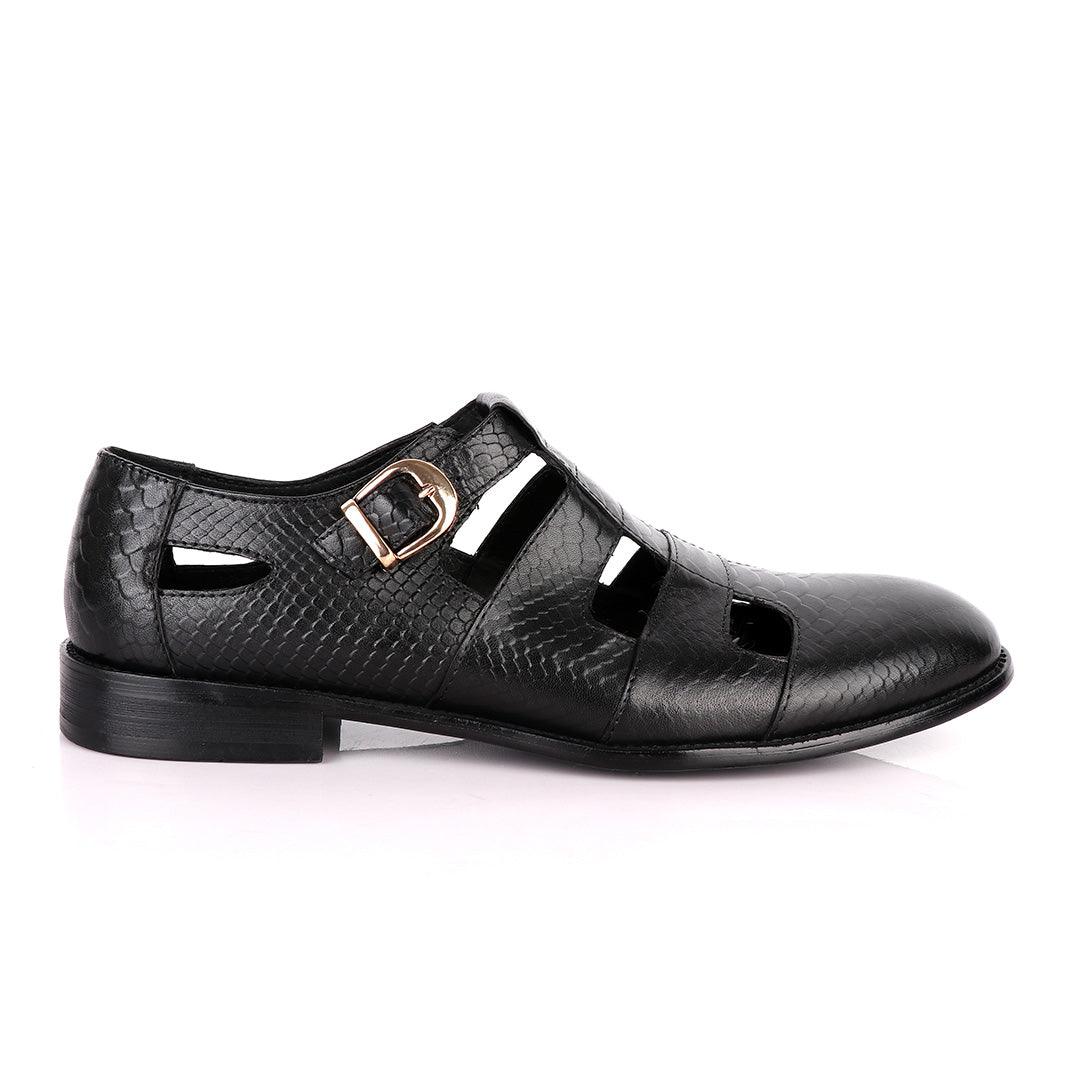 Billionaire Couture Open Design Black Leather Shoe - Obeezi
