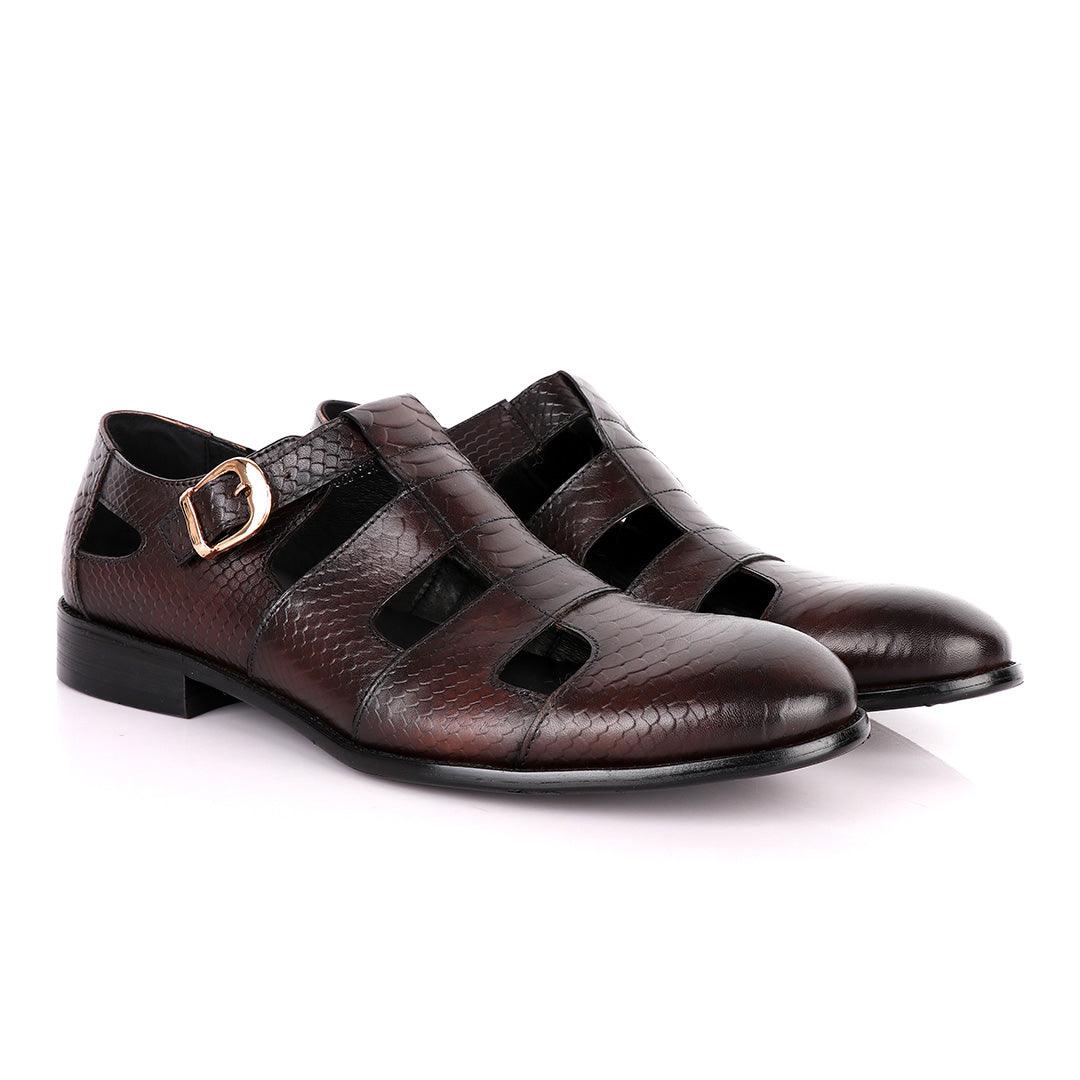 Billionaire Couture Open Design Coffee Leather Shoe - Obeezi