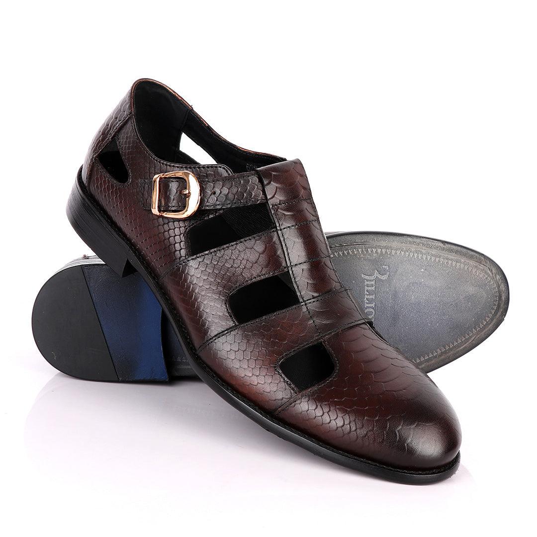 Billionaire Couture Open Design Coffee Leather Shoe - Obeezi