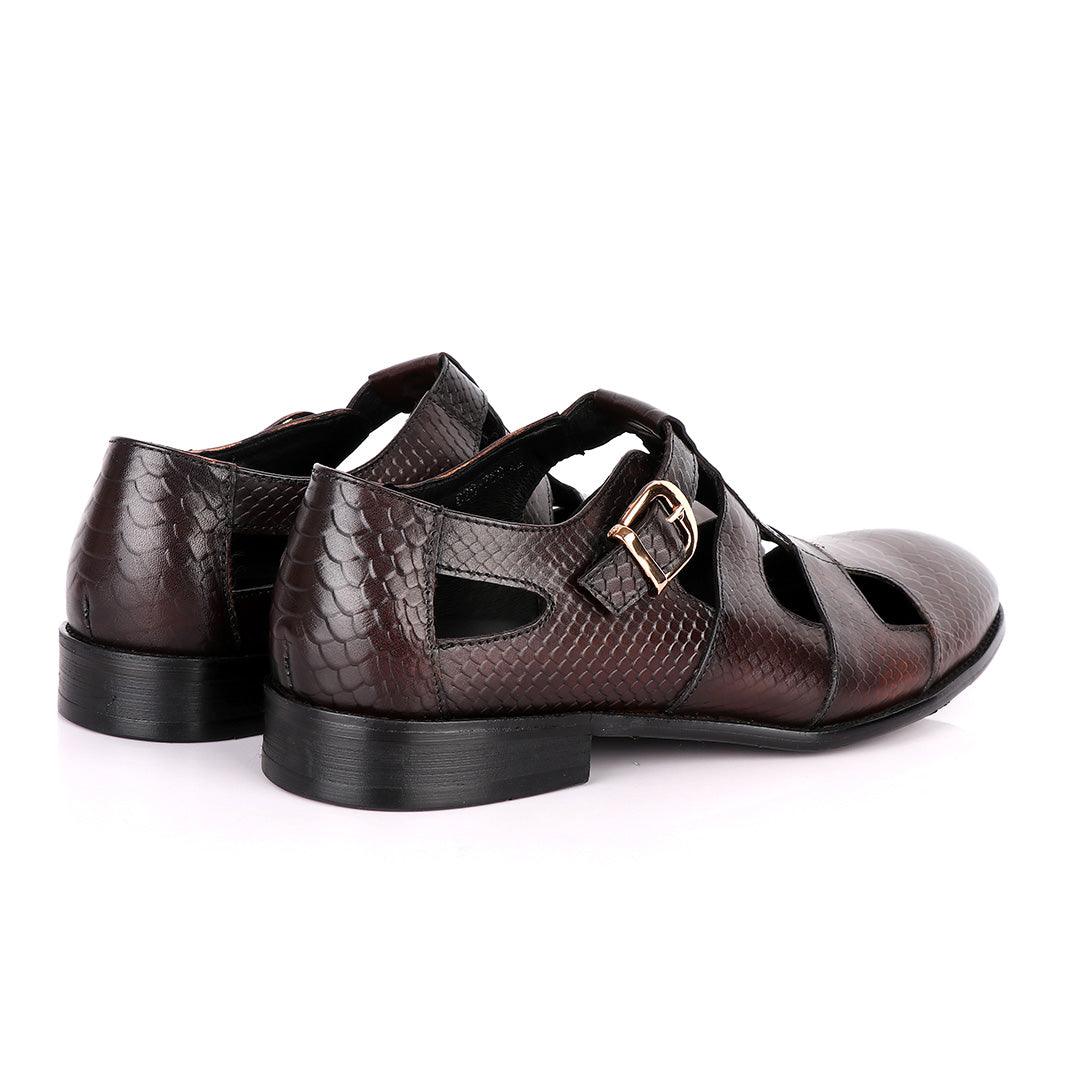 Billionaire Couture Open Design Coffee Leather Shoe - Obeezi