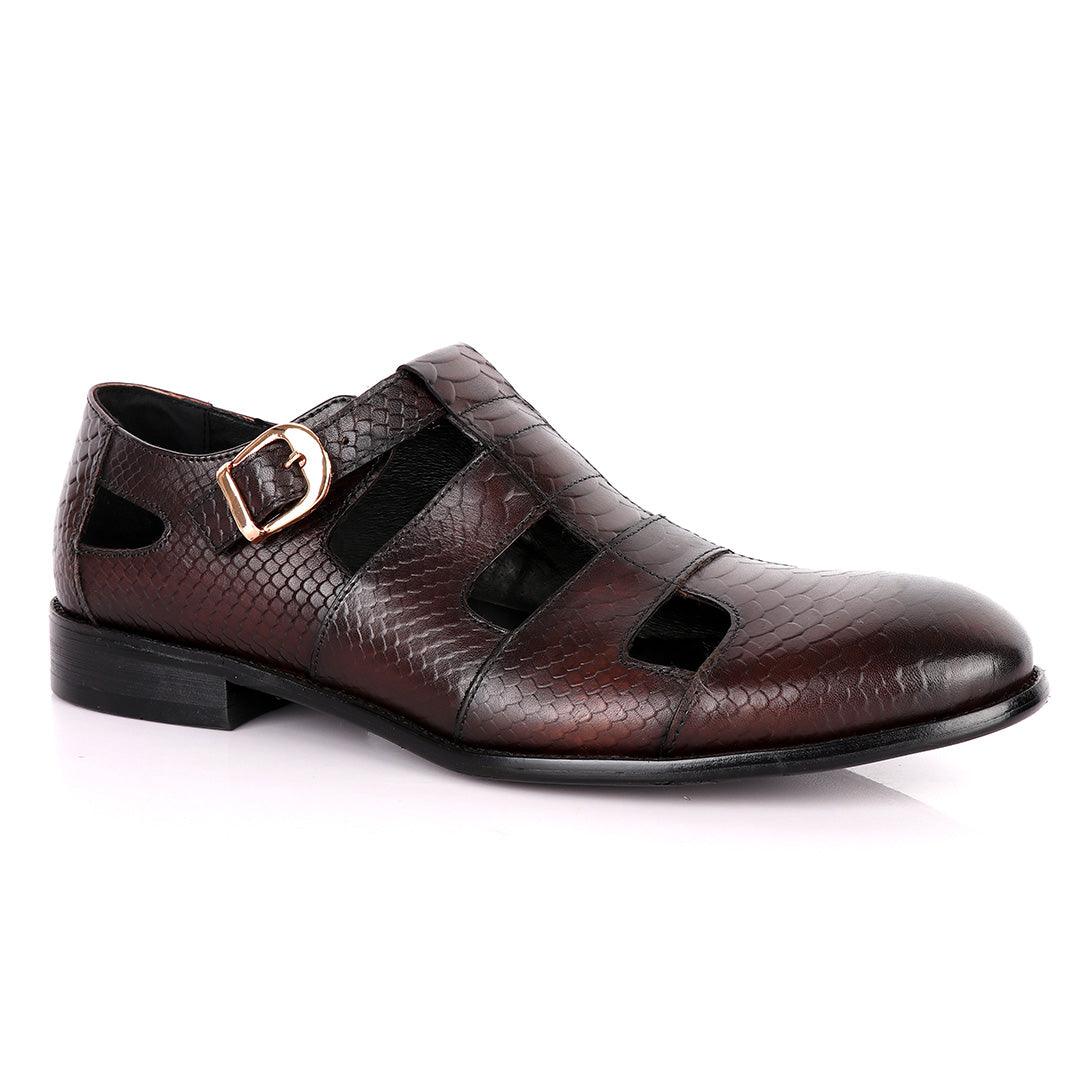 Billionaire Couture Open Design Coffee Leather Shoe - Obeezi