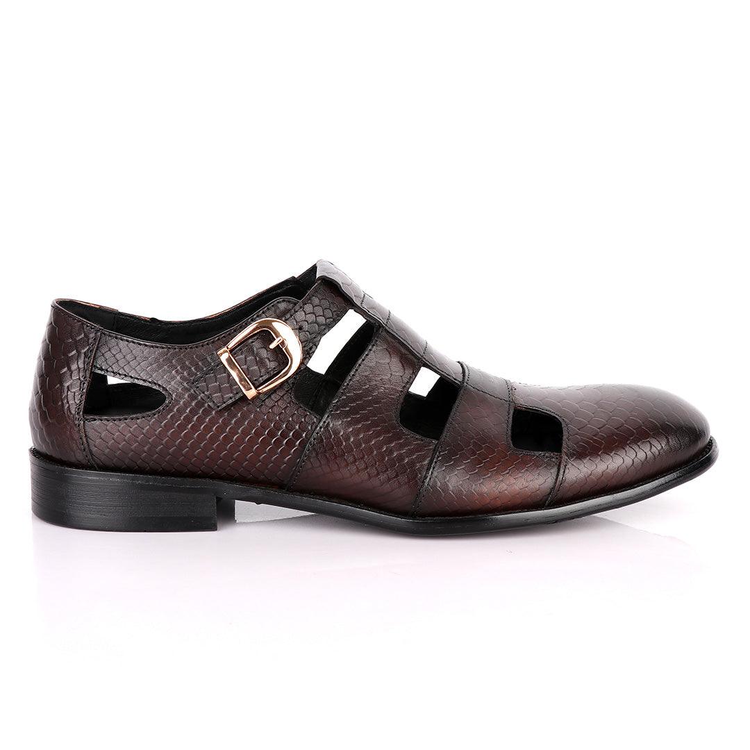 Billionaire Couture Open Design Coffee Leather Shoe - Obeezi
