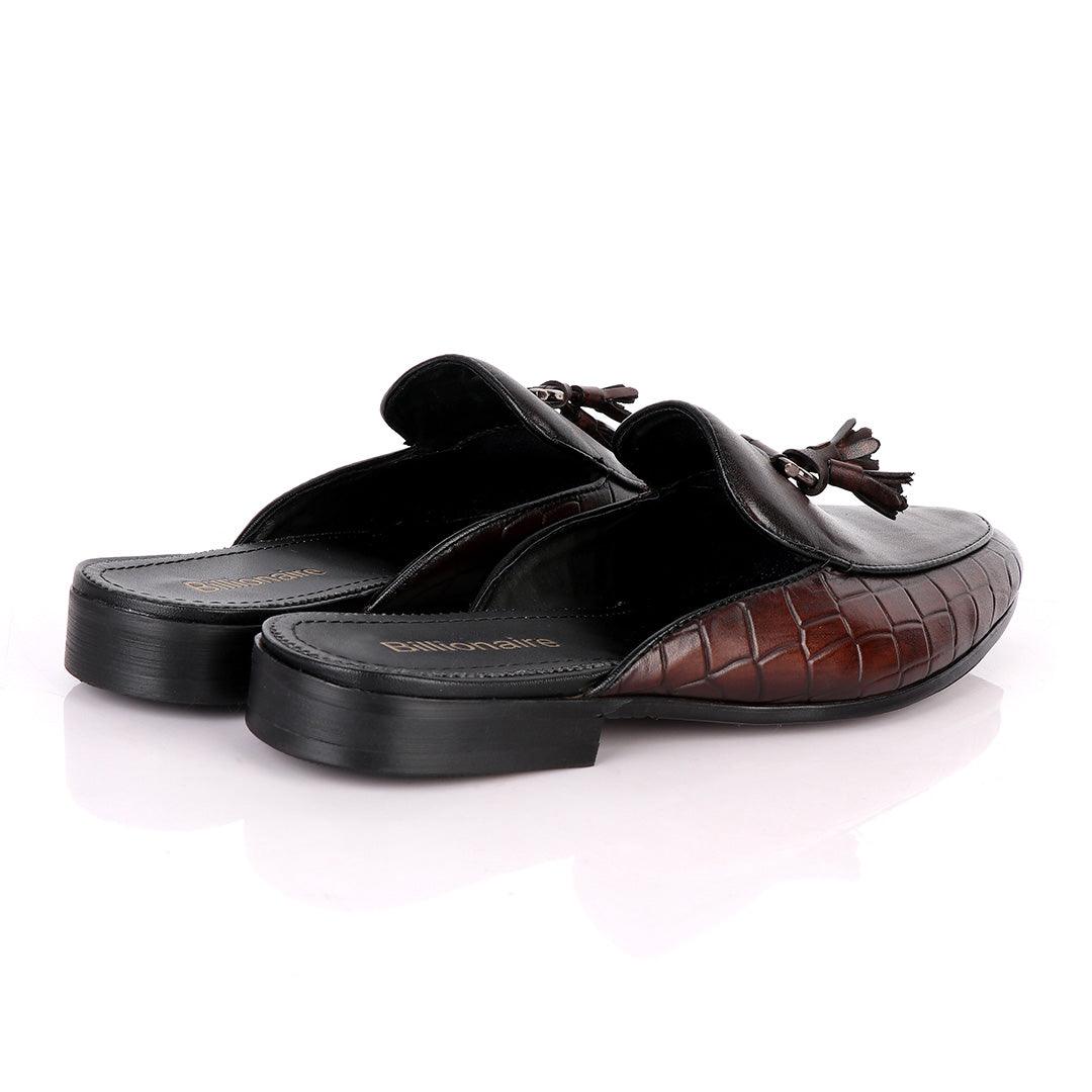Billionaire Couture Tassel Croc Coffee Mole Leather Shoe - Obeezi