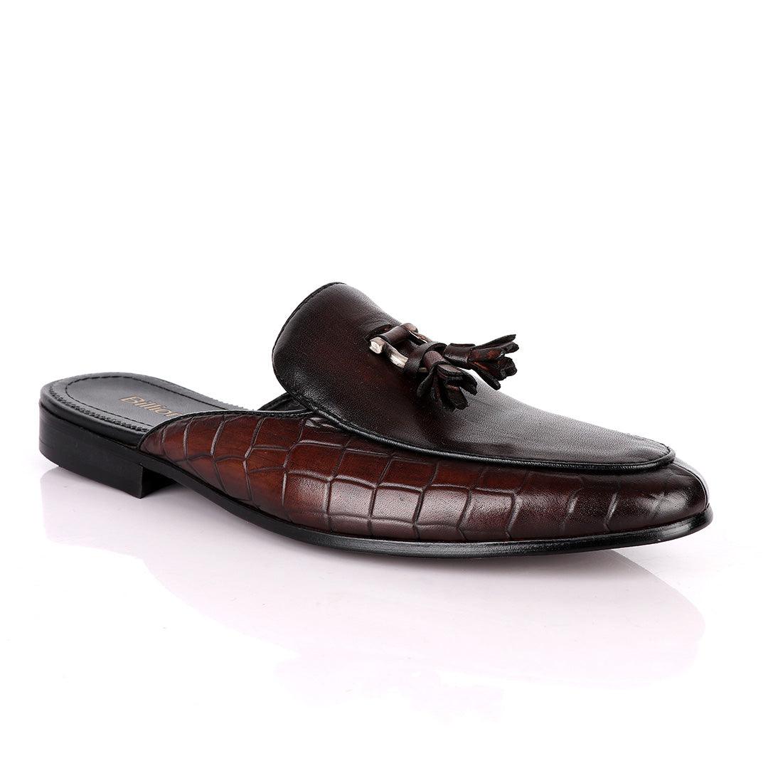 Billionaire Couture Tassel Croc Coffee Mole Leather Shoe - Obeezi