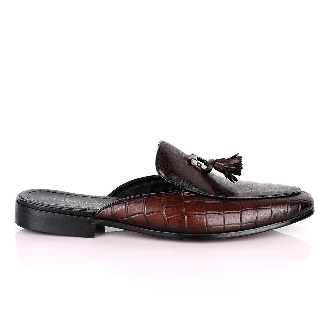 Billionaire Couture Tassel Croc Coffee Mole Leather Shoe - Obeezi