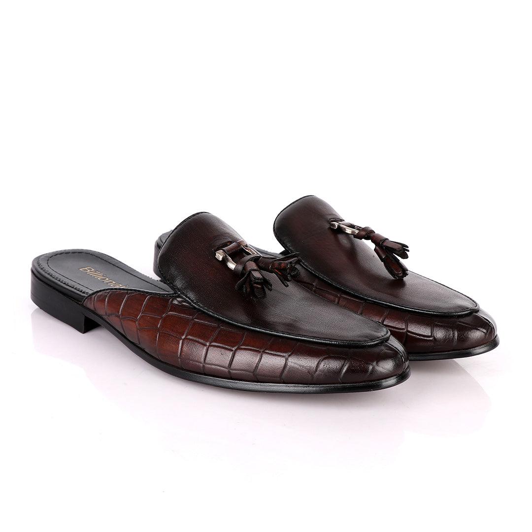Billionaire Couture Tassel Croc Coffee Mole Leather Shoe - Obeezi