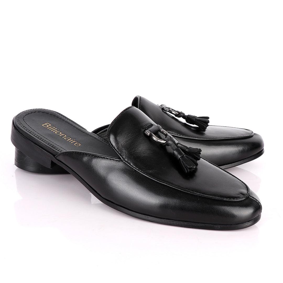 Billionaire Couture Tassel Plain Black Mole Leather Shoe - Obeezi