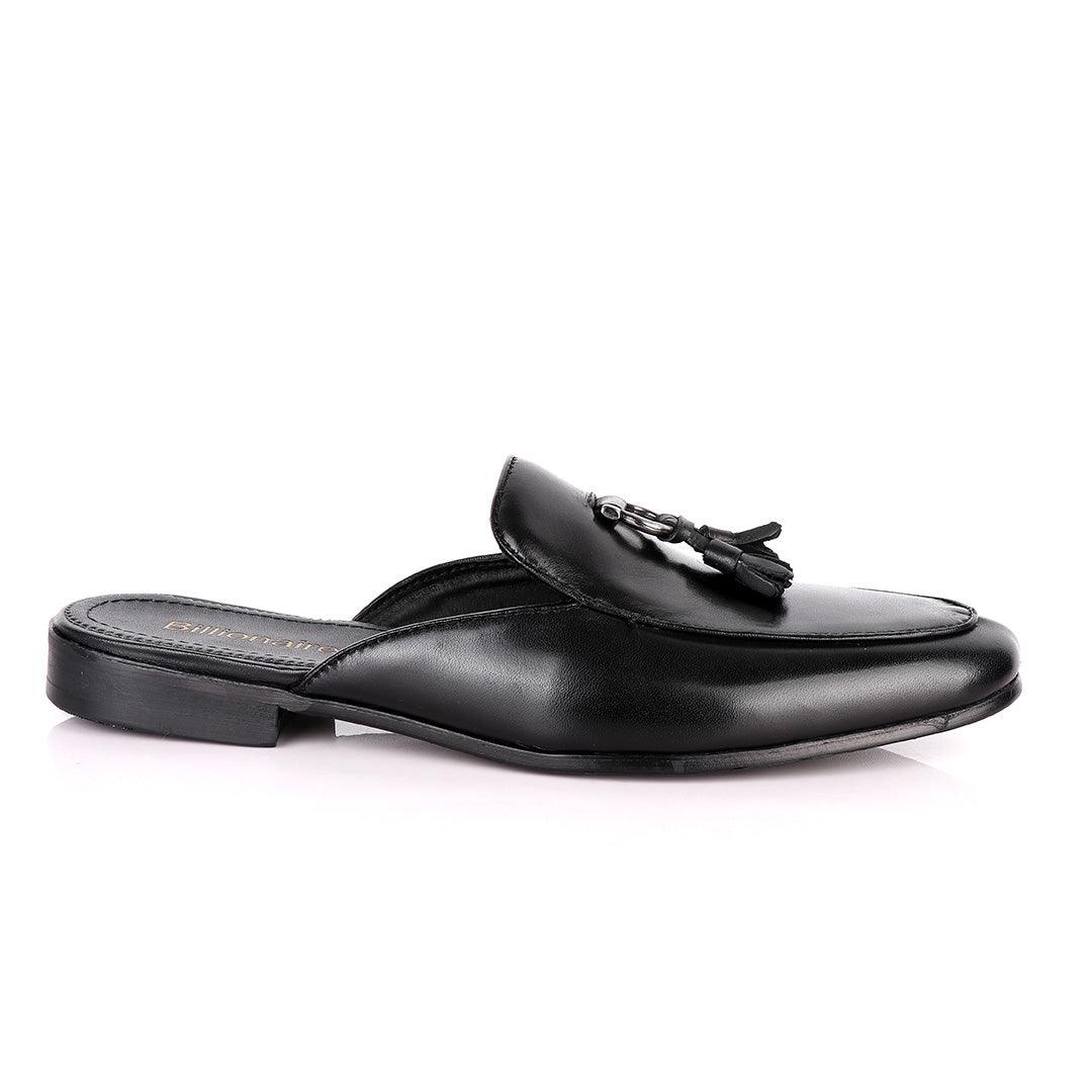 Billionaire Couture Tassel Plain Black Mole Leather Shoe - Obeezi