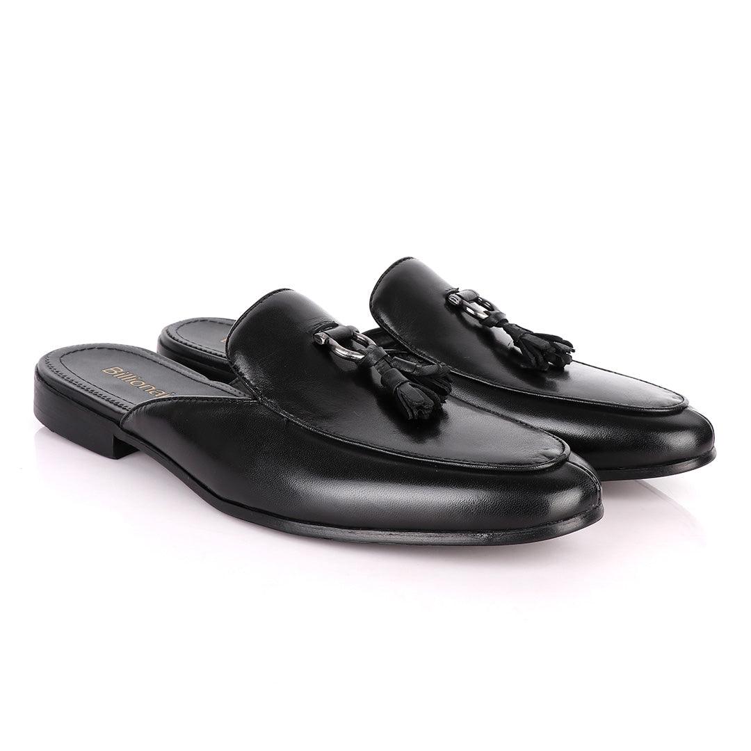Billionaire Couture Tassel Plain Black Mole Leather Shoe - Obeezi