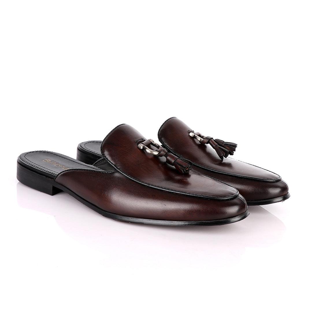 Billionaire Couture Tassel Plain Coffee Leather Shoe - Obeezi