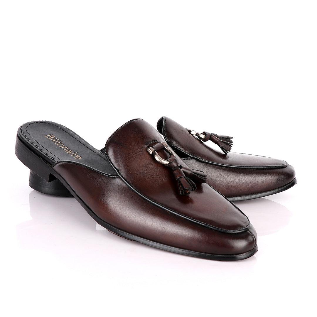 Billionaire Couture Tassel Plain Coffee Leather Shoe - Obeezi