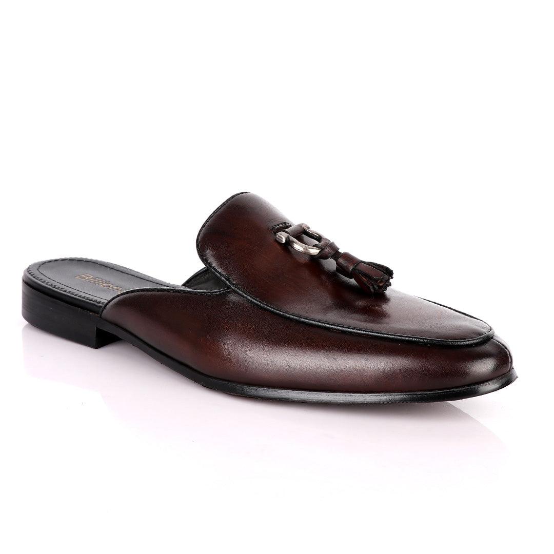 Billionaire Couture Tassel Plain Coffee Leather Shoe - Obeezi