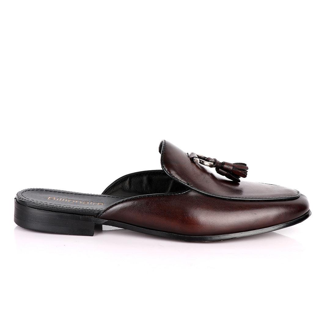 Billionaire Couture Tassel Plain Coffee Leather Shoe - Obeezi