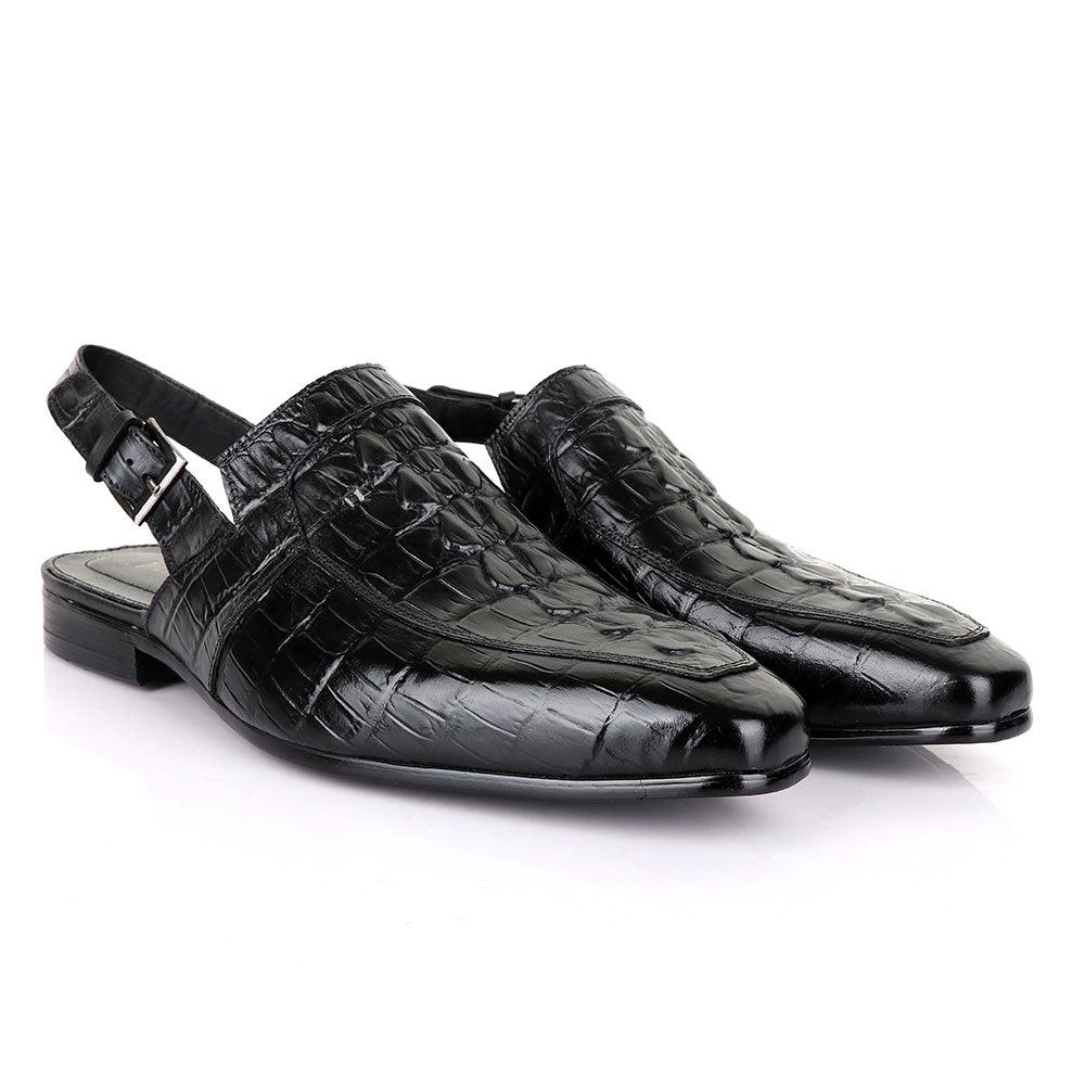 Billionaire Croc Black Leather Sandal Half Shoe - Obeezi