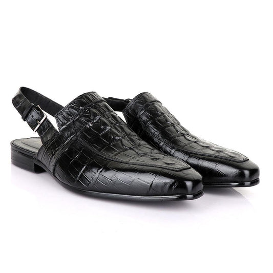 Billionaire Croc Black Leather Sandal Half Shoe - Obeezi