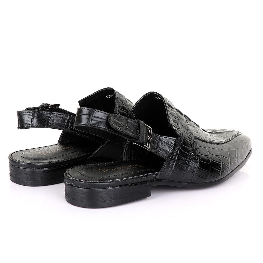 Billionaire Croc Black Leather Sandal Half Shoe - Obeezi