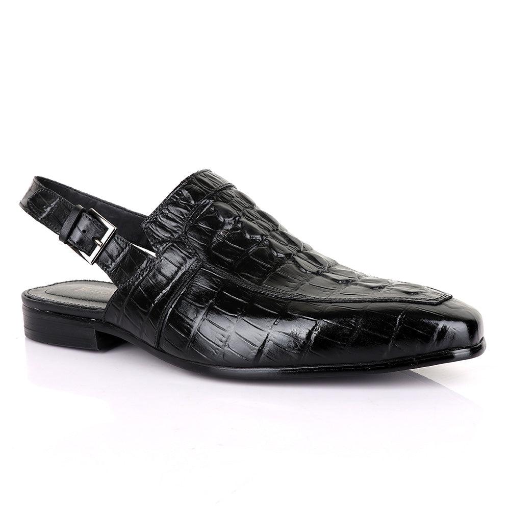 Billionaire Croc Black Leather Sandal Half Shoe - Obeezi