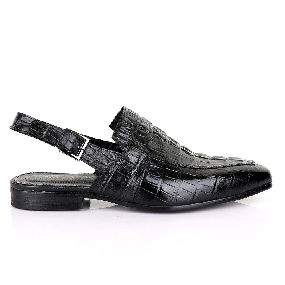 Billionaire Croc Black Leather Sandal Half Shoe - Obeezi