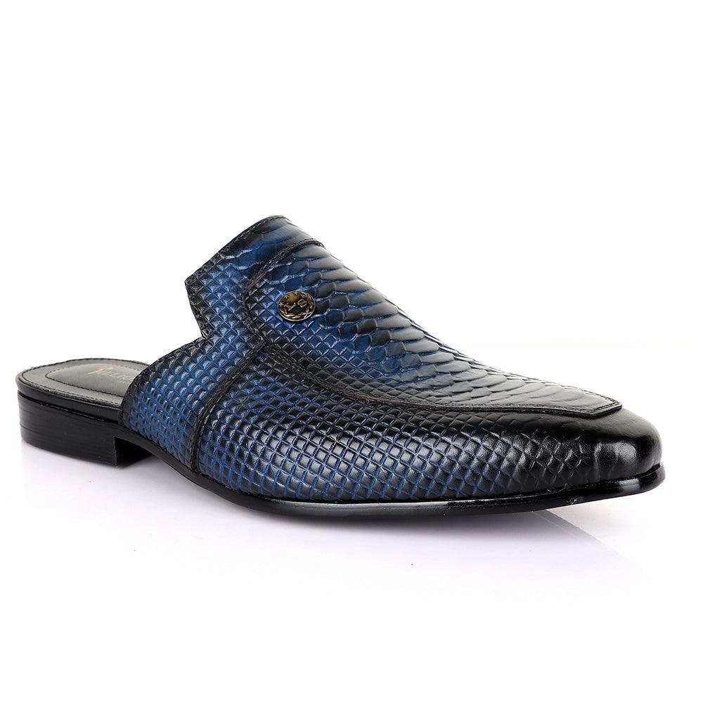 Billionaire Croc Mole Navy Blue Leather Half Shoe - Obeezi