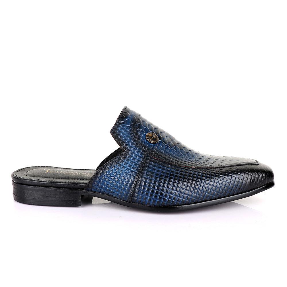 Billionaire Croc Mole Navy Blue Leather Half Shoe - Obeezi