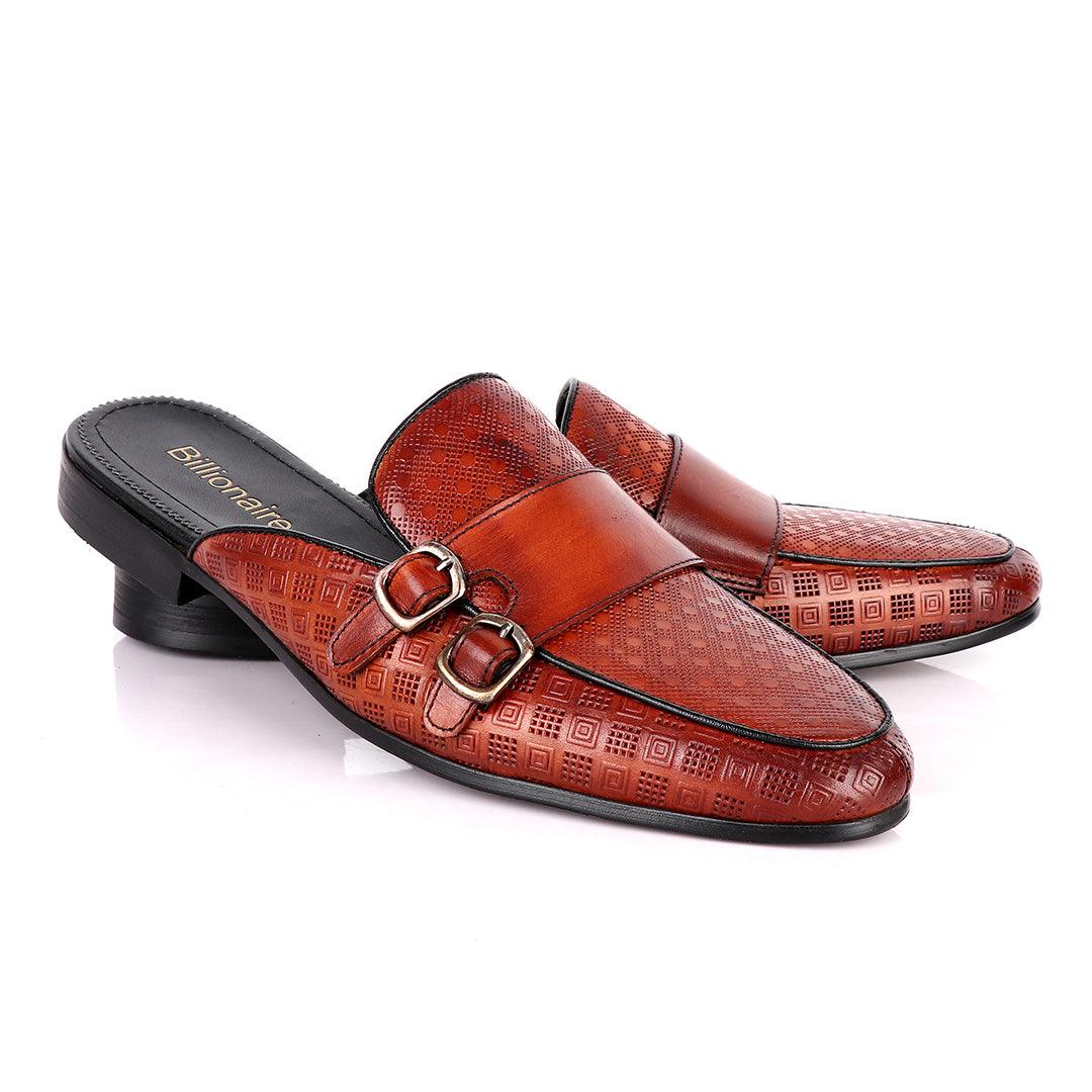 Billionaire Dotted Double Strap Brown Mole Leather Shoe - Obeezi