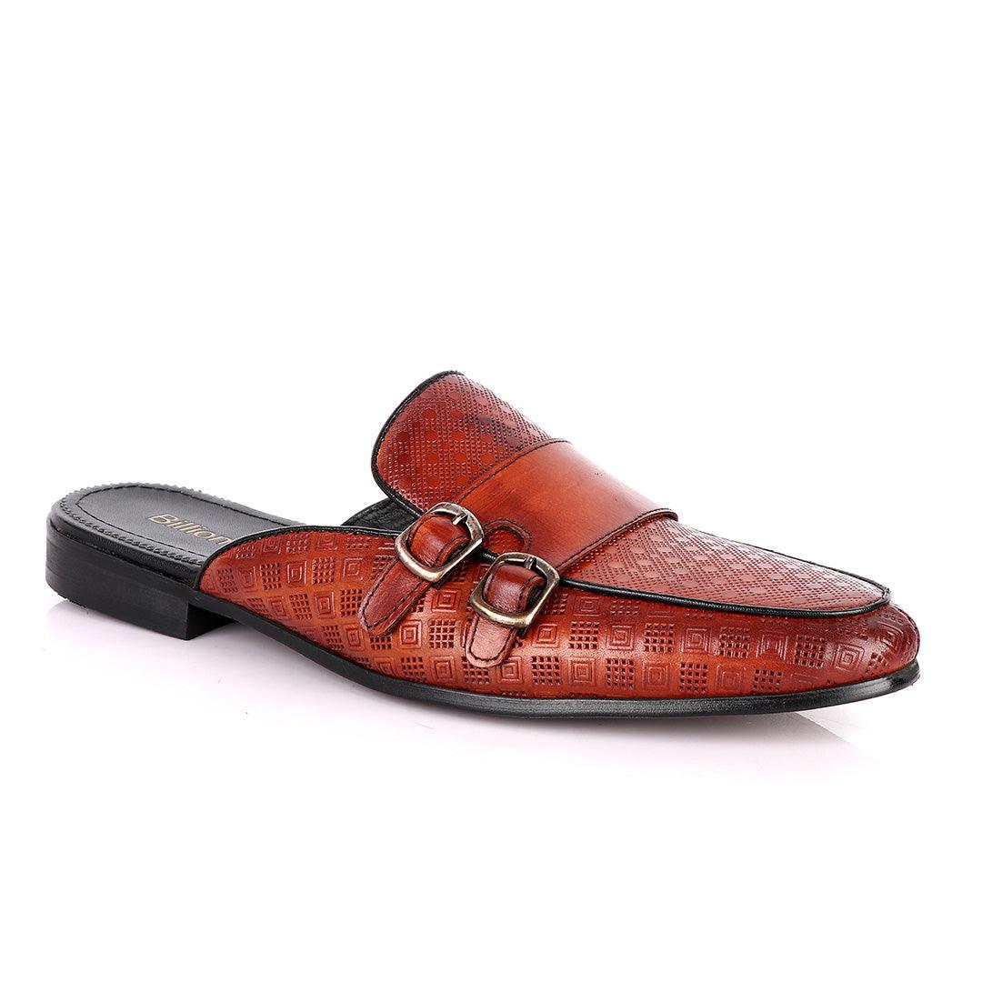 Billionaire Dotted Double Strap Brown Mole Leather Shoe - Obeezi