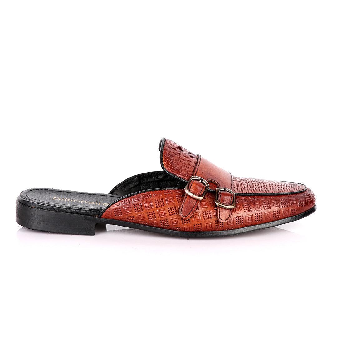 Billionaire Dotted Double Strap Brown Mole Leather Shoe - Obeezi