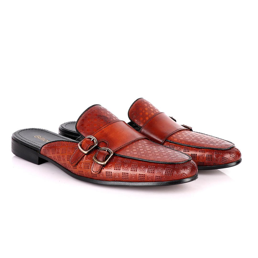 Billionaire Dotted Double Strap Brown Mole Leather Shoe - Obeezi