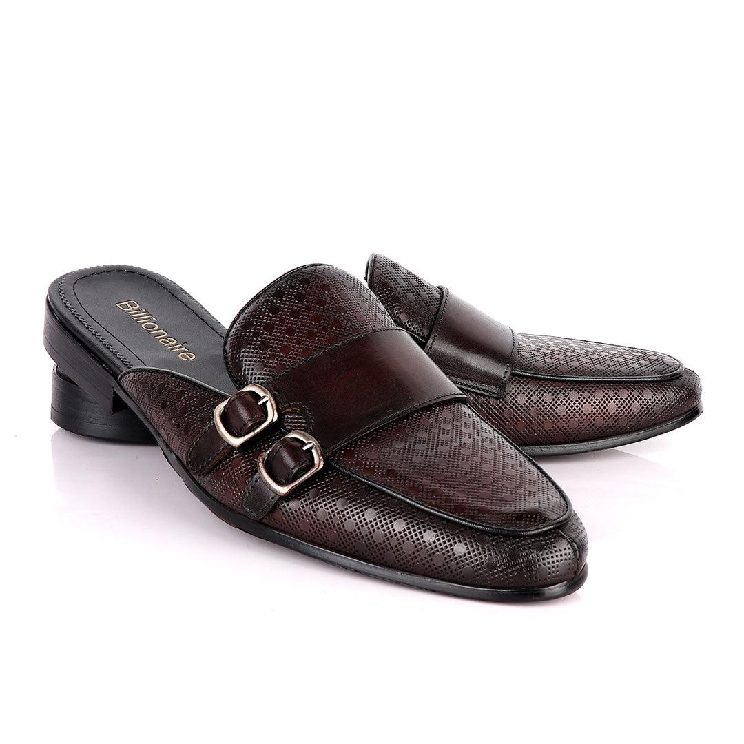 Billionaire Dotted Double Strap Coffee Mole Leather Shoe - Obeezi