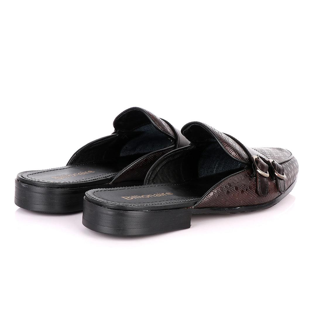 Billionaire Dotted Double Strap Coffee Mole Leather Shoe - Obeezi