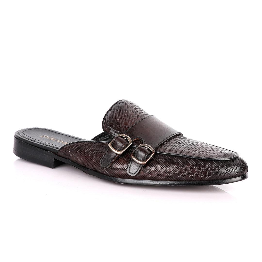 Billionaire Dotted Double Strap Coffee Mole Leather Shoe - Obeezi