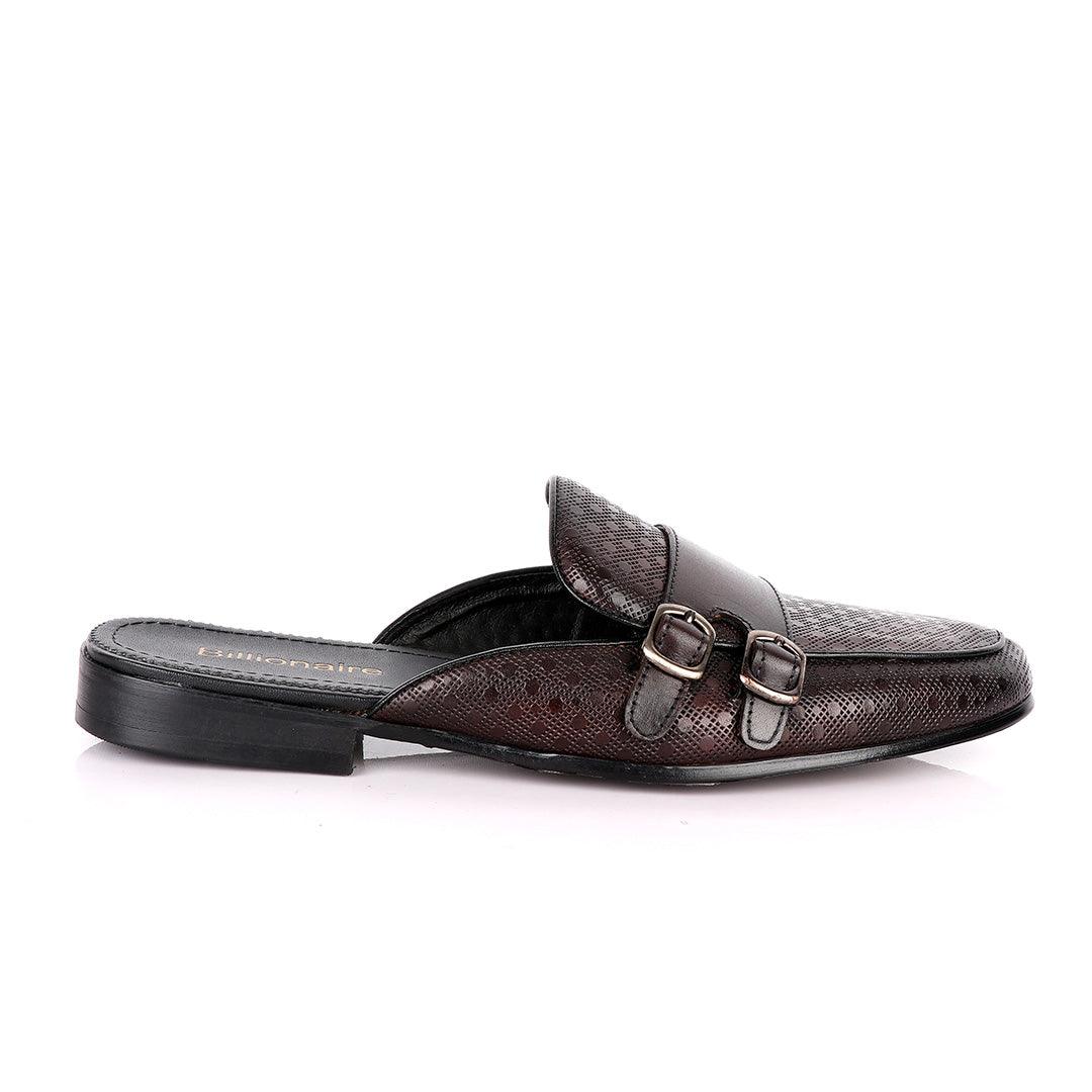 Billionaire Dotted Double Strap Coffee Mole Leather Shoe - Obeezi