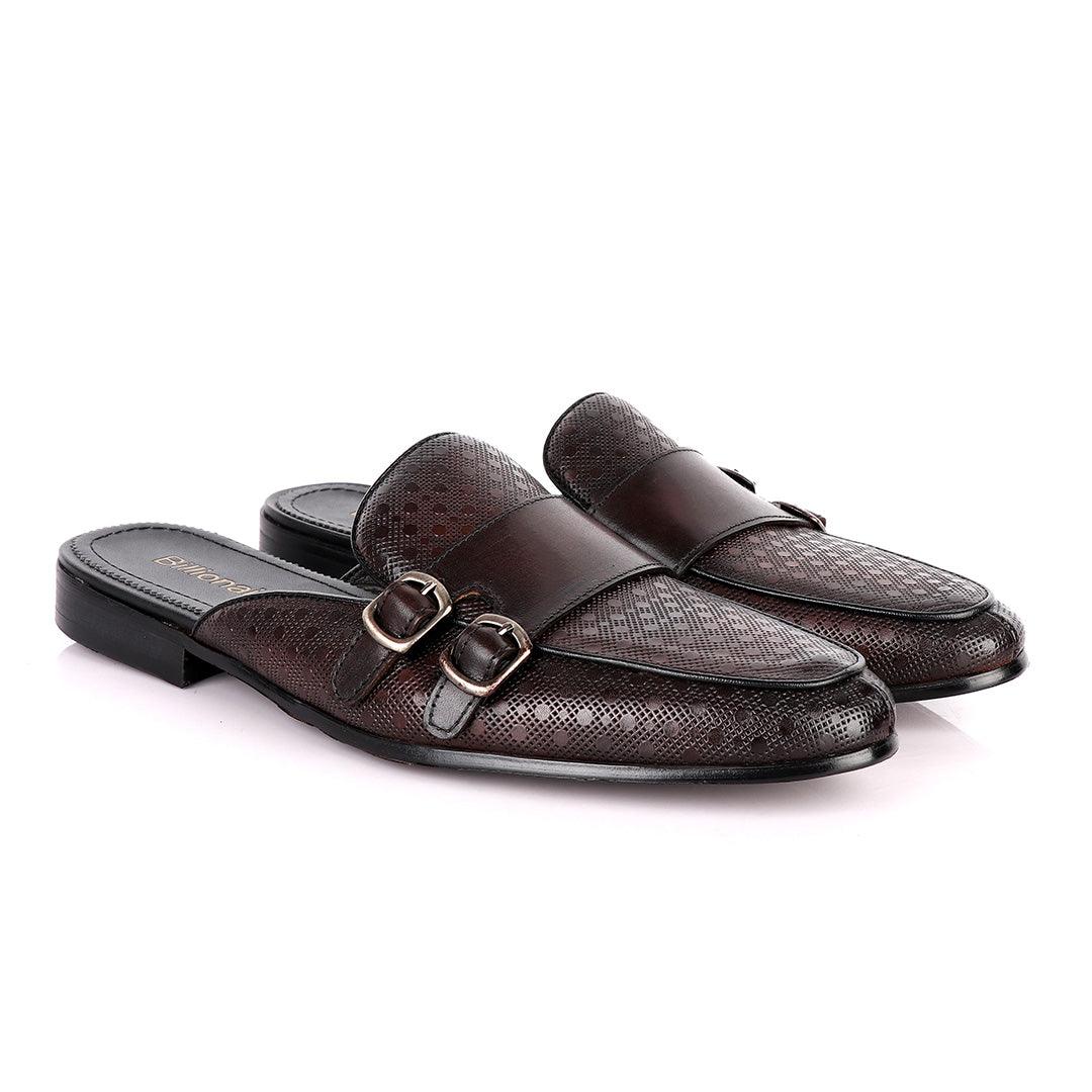 Billionaire Dotted Double Strap Coffee Mole Leather Shoe - Obeezi