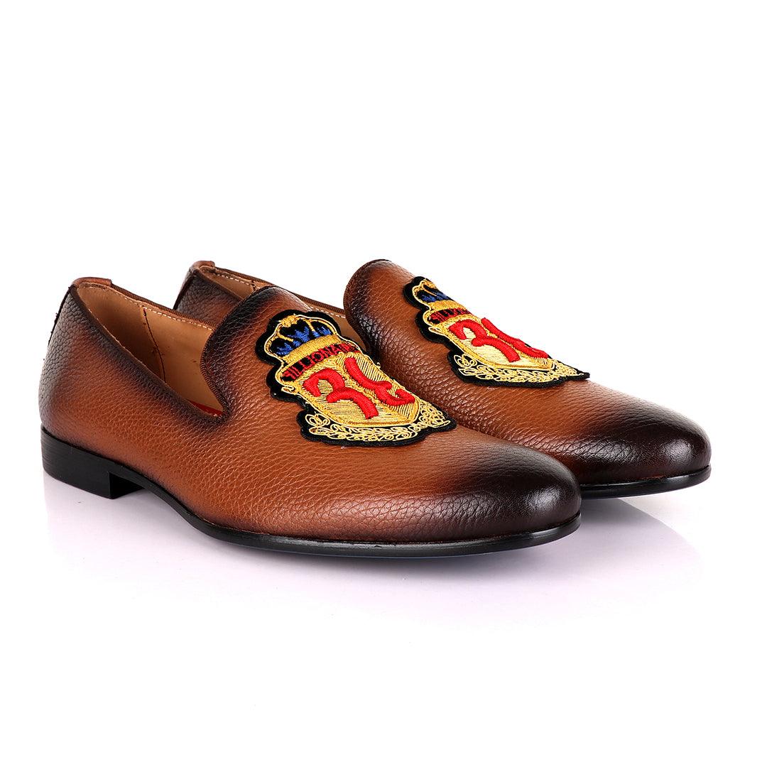Billionaire Embroidery Exotic Men's Leather Shoe-Brown - Obeezi