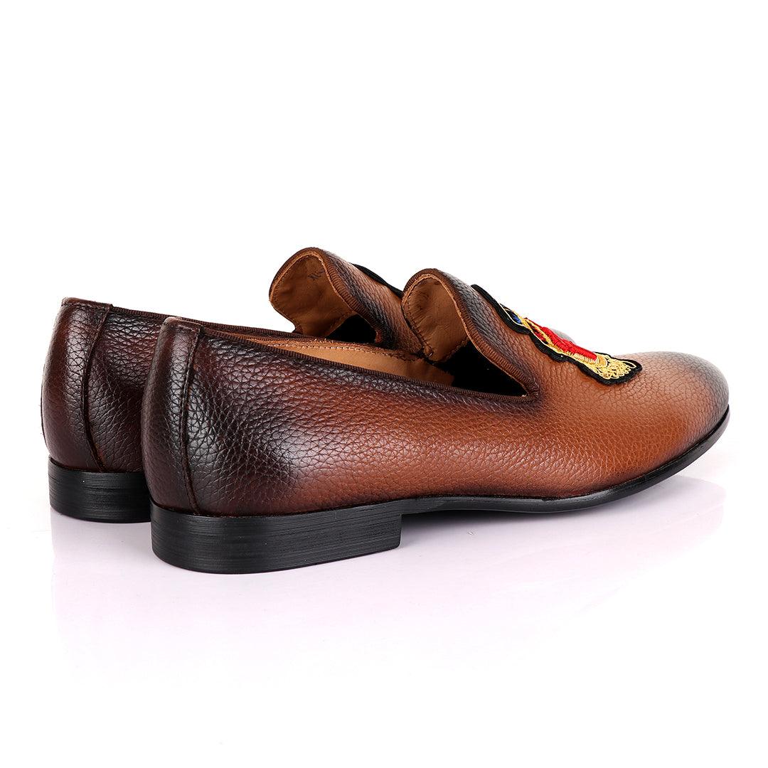 Billionaire Embroidery Exotic Men's Leather Shoe-Brown - Obeezi