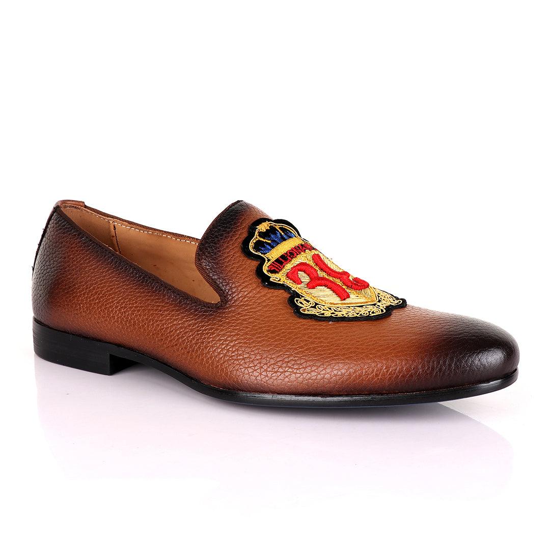 Billionaire Embroidery Exotic Men's Leather Shoe-Brown - Obeezi