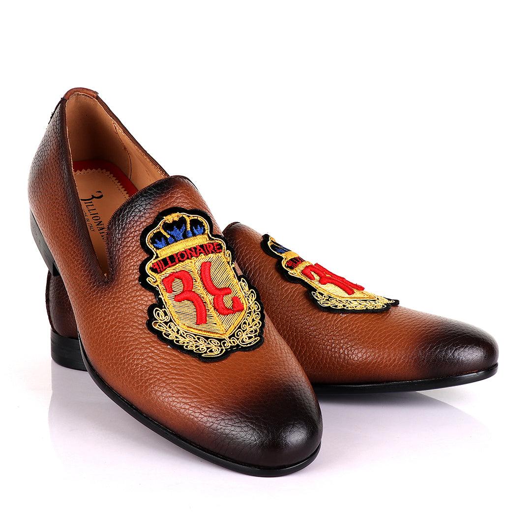 Billionaire Embroidery Exotic Men's Leather Shoe-Brown - Obeezi