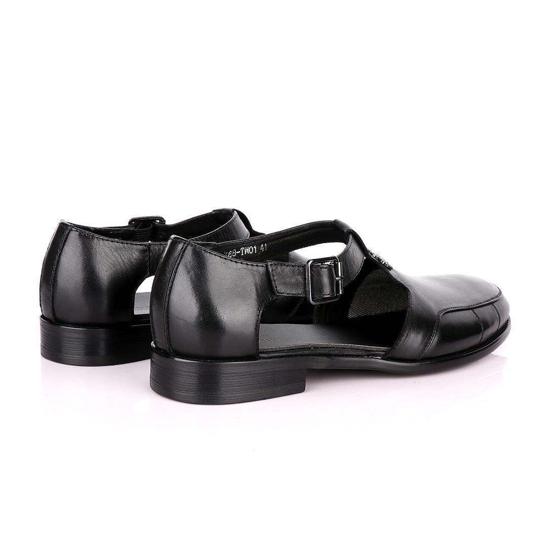 Billionaire Exotic Black Cover Leather Sandal - Obeezi