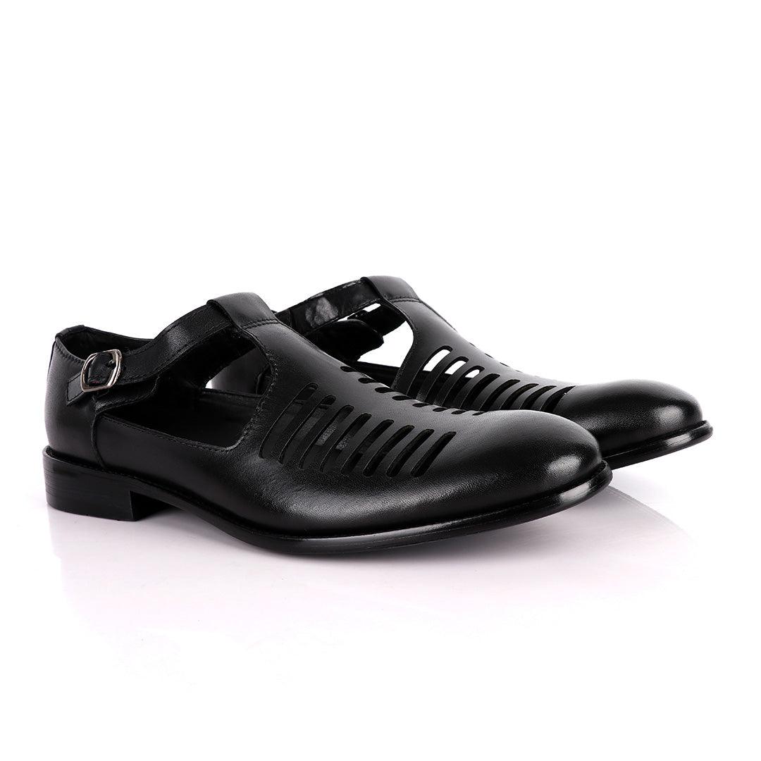 Billionaire Exotic Black Open Pattern Cover Leather Shoe - Obeezi
